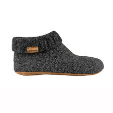 Noir chiné Vue latérale d'une botte Gottstein Walkstrick grise avec un logo.