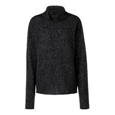 Pull glamour Junghans 1954 - Fibres naturelles luxueuses et fil lamé ultrafin : quand le glamour devient soudainement douillet. Pull-over glamour noir pour femmes, vue de face.