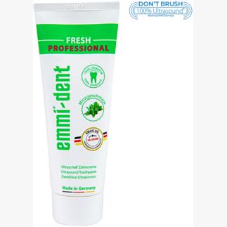 Tube de dentifrice ultrasonique 'Fresh' en emballage vert.