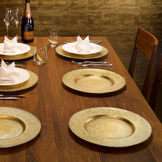 Assiettes de présentation en verre,  lot de 6 Votre table prend un air festif en un clin d’œil. Avec reflets dorés et argentés sous verre.