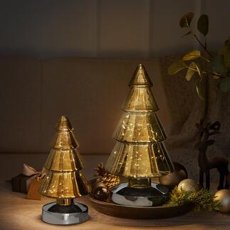 Sapin de verre lumineux Féérique comme une forêt de conte : les sapins en verre métallique avec des lampes enchanteresses.