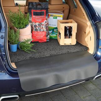 Tapis de coffre de voiture 2-en-1  Le tapis de coffre de voiture amélioré : protège même le pare-chocs et le seuil de coffre des rayures et dommages.