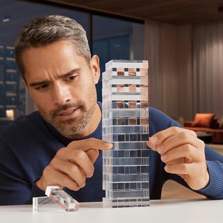 Jeu d’adresse « Tower »   Le jeu culte pour les fans de design : pour quel constructeur restera la tour transparente composée de 54 briques en acrylique stable ?