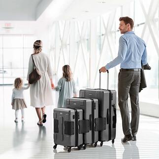 Valises à roulettes connectées, lot de 3 pièces Génialement pratique et confortable : un set complet de valises à faire rouler en enfilade, sans effort.