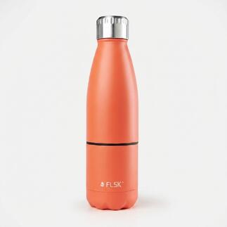 Bouteille isolante de couleur orange sur un fond blanc.