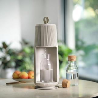 Filtre à eau Flowell en greige avec carafe en verre et bouteille d'eau