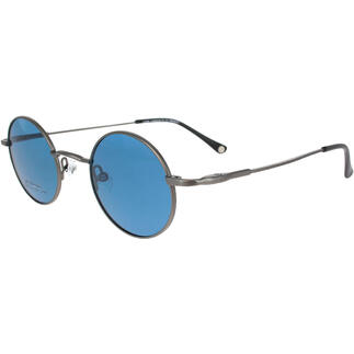 Lunettes rondes John Lennon avec des verres bleus et une monture argentée.