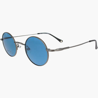 Lunettes rondes John Lennon avec des verres bleus et une monture argentée.