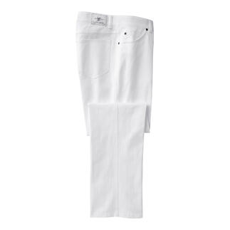 Jeans blancs T400 avec une jambe courte sur fond blanc