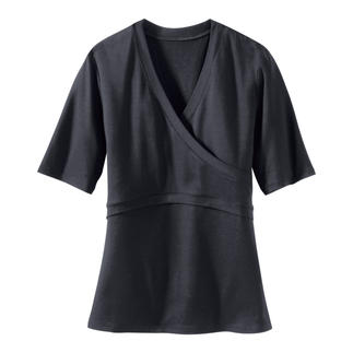 T-shirt noir avec effet enroulé et manches courtes.