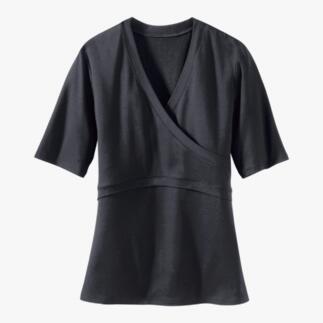 T-shirt noir avec effet enroulé et manches courtes.