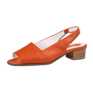 Sandale orange Mario Arpili taille 36 avec un talon en bois de hauteur moyenne.