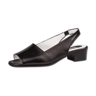Sandale noire Mario Arpili taille 36 avec un talon en bois de hauteur moyenne.