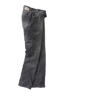 Jean gris avec poches latérales et coupe droite.