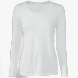 T-shirt à manches longues blanc avec encolure ronde, vue de l'avant