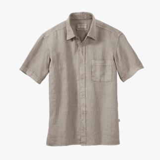 Chemise vintage en lin couleur sable avec poche plaquée courte.