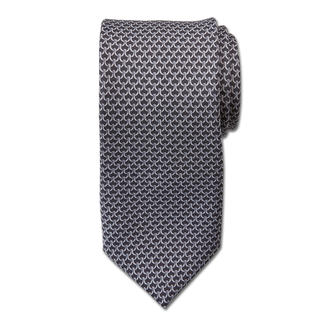 Cravate en soie Ascot avec motif chaîne en noir et blanc, vue latérale.