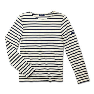 Chemise Bretagne pour homme à manches longues avec de larges rayures en marine et blanc.
