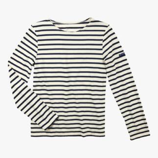 Chemise Bretagne pour homme à manches longues avec de larges rayures en marine et blanc.