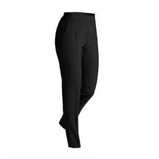 Pantalon en laine noire dans une pose élégante devant un fond blanc.