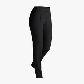 Pantalon en laine noire dans une pose élégante devant un fond blanc.
