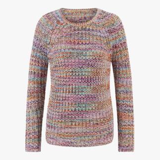 Pull en coton coloré, vue de face sur un fond blanc.