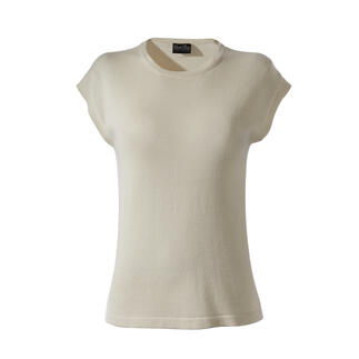 Top en Pima soie beige à manches courtes