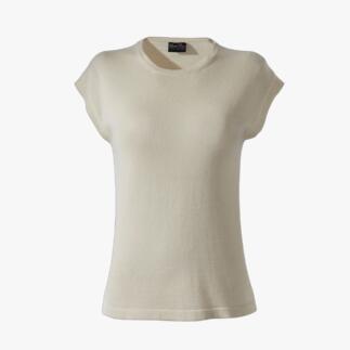 Top en Pima soie beige à manches courtes