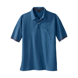 Polo en mélange Pima-cotton en bleu, taille 48, présenté de face.