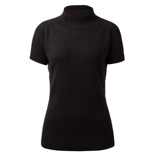 Pull à manches courtes noir, taille 36, avec col montant.
