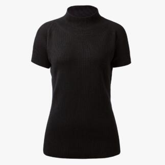 Pull à manches courtes noir, taille 36, avec col montant.