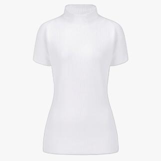 Pull à manches courtes blanc, taille 36, avec col montant.