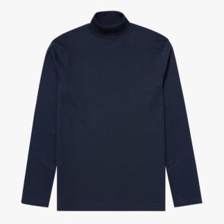 Sous-pull Sunspel bleu foncé sur fond blanc.