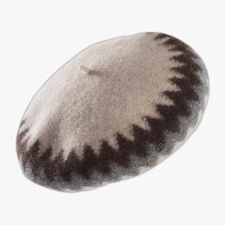 Béret en laine Loevenich beige/marron/gris avec un motif