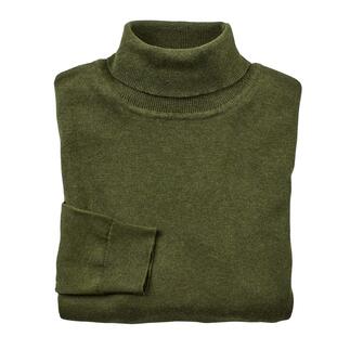 Pull fin vert roulé, plié.