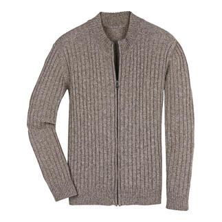 Cardigan en yak gris clair avec fermeture éclair.
