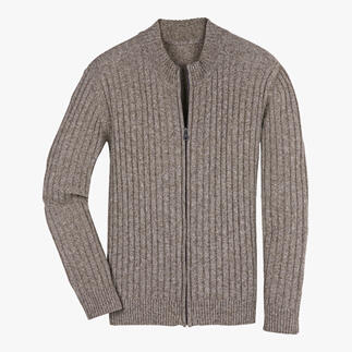 Cardigan en yak gris clair avec fermeture éclair.