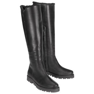 Bottes en peau de mouton Casanova noires avec fermeture éclair et talon.