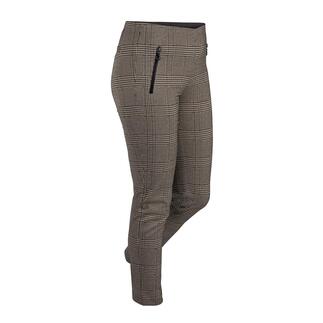 Pantalon à carreaux avec fermeture éclair à l'avant, présenté en biais.