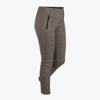 Pantalon à carreaux avec fermeture éclair à l'avant, présenté en biais.
