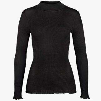 Vue de face d'un pull à col roulé Boglietti noir avec des manches longues.