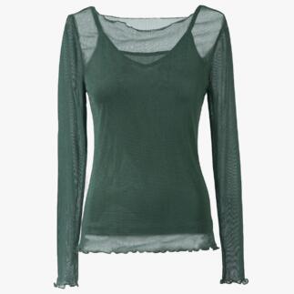 Ensemble vert à manches courtes, coupe confortable et tissu en filet fin.