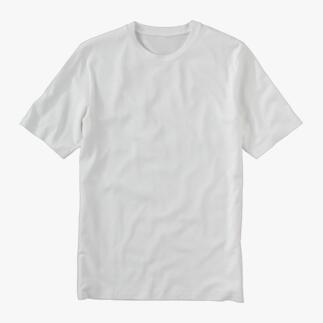 T-shirt basique Tencel™ blanc sur fond gris.
