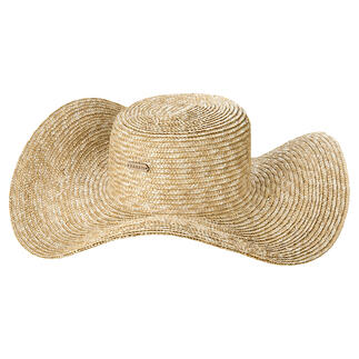 Chapeau en paille Zahati Wave avec large bord en teintes claires.