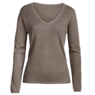 Pull V-cou pour femmes en cachemire taupe.