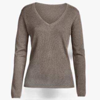 Pull V-cou pour femmes en cachemire taupe.