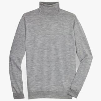 Pull à col roulé gris mélangé Junghans, posé à plat.