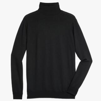 Col roulé tricoté Junghans 1954 en noir, posé à plat, taille 48.
