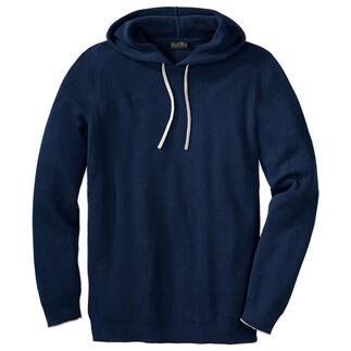 Hoodie en rib Pima bleu marine avec cordon.