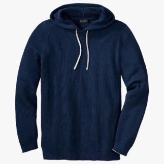 Hoodie en rib Pima bleu marine avec cordon.